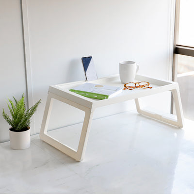 4 of 4:Home Basics Recessed Top Plastic Bed Tray with Phone and Pen Holder, White 