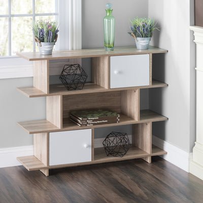 2 of 3:Home Basics 3 Tier Wood Display Book Shelf Organizer Unit with 2 Cabinet Doors (Oak) 