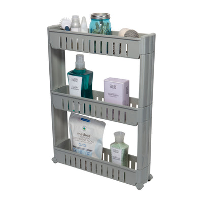 2 of 4:Simplify 3 Tier Slim Slide Out Storage Cart in Grey 