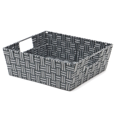 1 of 5:Grand bac de rangement Home Basics à rayures et sangles tissées, gris 