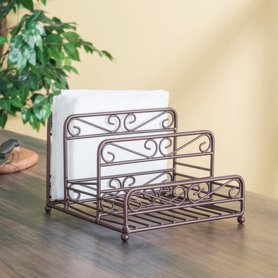 4 of 5:Home Basics Scroll Collection Steel Salt And Pepper Napkin Caddy, Bronze 