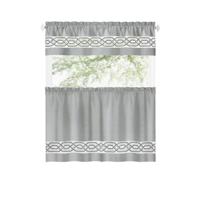 18 of 40:Paige Embroidered Kitchen Curtain and Valance Set, Tiers 55x36, Valance 55x13 Inches 