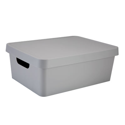 1 of 4:Boîte de rangement Vinto moyenne avec couvercle, gris 