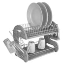 2 of 6:Home Basics 2-Tier Plastic Dish Drainer, Grey, 22x11x13.5 Inches 
