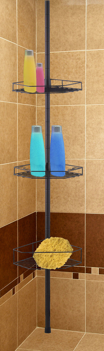 1 of 2:Home Basics 3 Tier Tension Rod Shower Caddy, Bronze, 9x7.5x95.5 Inches 
