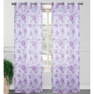 2 of 3:Lot de 2 panneaux de fenêtre transparents à œillets imprimés floraux Reema, 2-38 x 84 pouces 