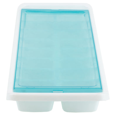 2 of 5:Home Basics 16 Compartment Square Plastic Stackable Ice Cube Tray with Snap-on Cover, Blue 