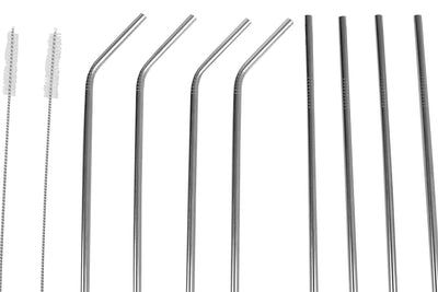 2 of 5:Home Basics 10 Piece Reusable Stainless Steel Drinking Straw Set, Silver 