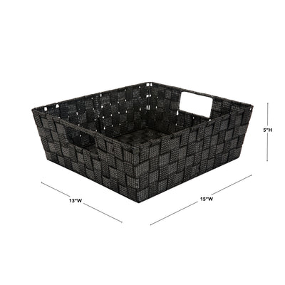 3 of 3:Simplify Large Lurex Striped Woven Storage Shelf Bin in Black/Silver 