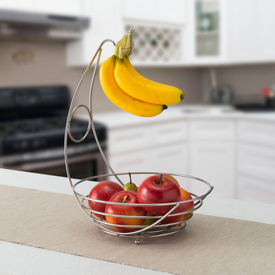 2 of 3:Home Basics Satin Nickel Fruit Bowl with Banana Tree 
