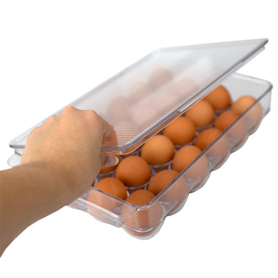 2 of 4:Home Basics Stackable 24 Compartment BPA Free Plastic  Extra Large Egg Holder Storage Tray with Lid, Clear 