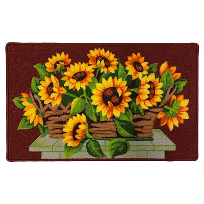 1 of 1:Sunflower Basket Printed Skid Resistant Decorative Kitchen Rug, Burgundy, 18x30 Inches 