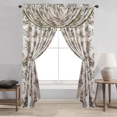 11 of 16:Teagan Floral Printed Crushed Satin Rod Pocket Window Panel and Waterfall Valance Treatments 