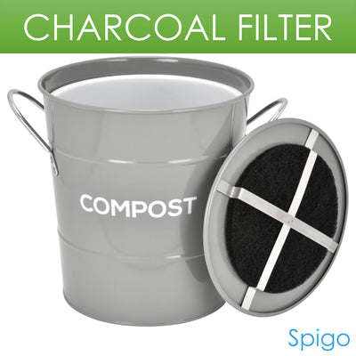 8 of 8:Cubo de basura Spigo Steel Kitchen con filtro de carbón ventilado y balde, gris, 1 galón 