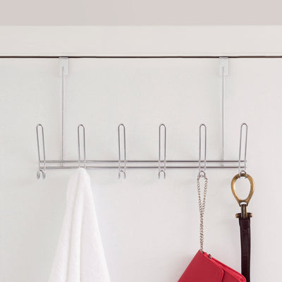 2 of 3:Home Basics 6 Dual Hook Over the Door Chrome Plated Steel Hanging Rack 
