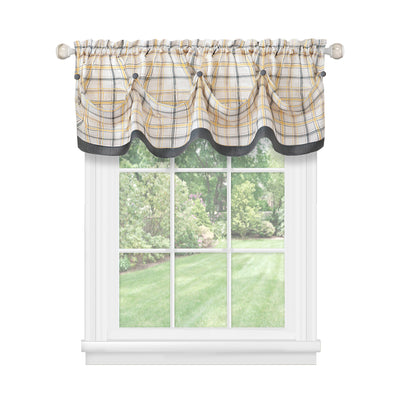 3 of 3:Cantonnière Tattersall à boutons - 58 x 14 - Gris 
