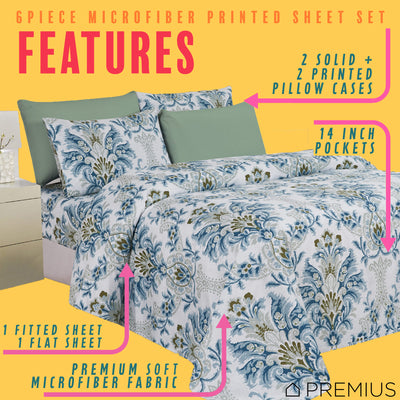 9 of 12:Ensemble de draps infroissables en microfibre imprimés PREMIUS Premium French Flourish 4 et 6 pièces 