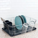 4 of 4:Home Basics 3 Piece  Chrome Plated Steel and Plastic Dish Rack, Black 