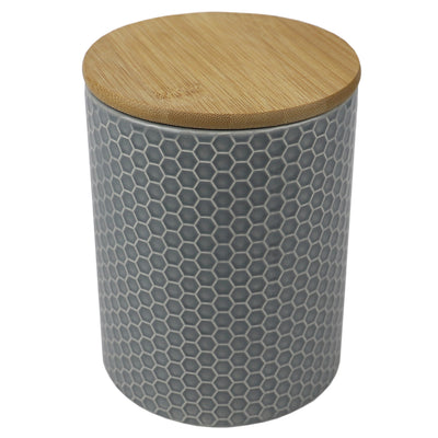 3 of 4:Home Basics Honeycomb Ceramic Canister With Bamboo Lid, Gray, Medium, 5x6.5 Inches 