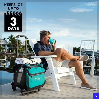 5 of 7:Titan 60 Can Deep Freeze Collapsible Rolling Cooler Cart with Wheels, Moss 