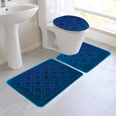 1 of 1:Catherine 3-Piece Mega Size Bathroom Mat Set , Navy Blue 