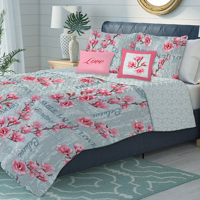 2 of 2:Juliana Oversized 5-Piece Reversible Quilt Set, Cyan-Pink 