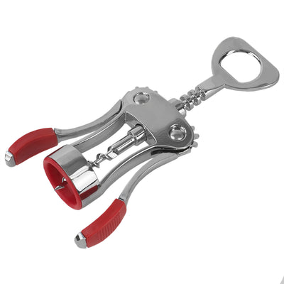 4 of 6:Home Basics Winged  Zinc Plated Steel Cork Screw Wine Opener with Rubberized Grips, Red 