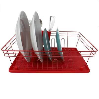 2 of 4:Home Basics Contempo 3 Piece Dish Rack, Red 