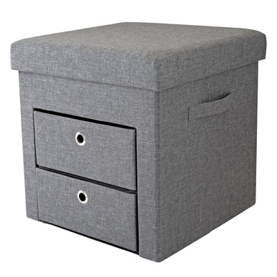 2 of 4:Simplify 2 Drawer Collapsible Storage Ottoman in Grey 