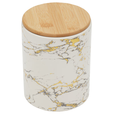 1 of 3:Home Basics Marble Like Medium Ceramic Canister with Bamboo Top, White 