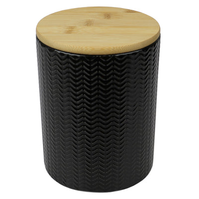 3 of 4:Home Basics Wave Ceramic Canister With Bamboo Lid, Black, Medium, 5x6.5 Inches 