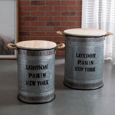2 of 4:Neu Home Cobblestone Storage Bin Set of 2 with Wooden Lid 