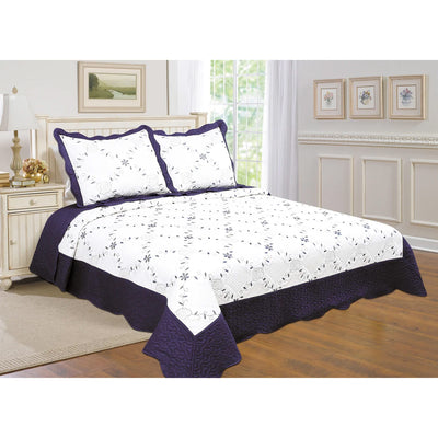 3 of 16:PREMIUS Reversible Quilt Set, Bordered Embroidered Floral 