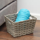 4 of 4:Home Basics Medium Faux Rattan Basket with Cut-out Handles, Grey 