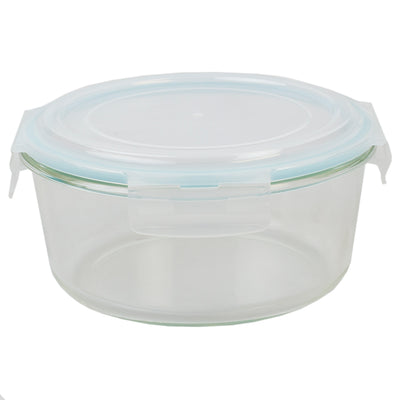 3 of 5:Conceptos básicos del hogar 59 oz. Contenedor redondo de almacenamiento de alimentos de vidrio de borosilicato con tapa de cierre de plástico hermética y a prueba de fugas 