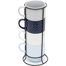 1 of 5:Home Basics Juego de tazas apilables de 4 piezas con soporte, diseño de tejido en relieve 
