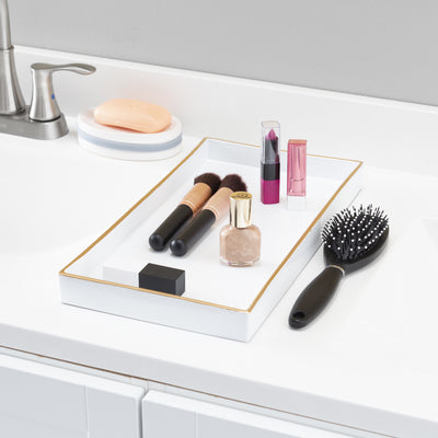 5 of 5:Home Basics White Plastic Vanity Tray with Gold Trim 