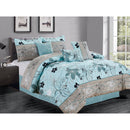 2 of 2:Premius Maya 7 Piece Oversized Comforter Set, Aqua-Grey 
