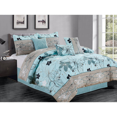 2 of 2:Premius Maya 7 Piece Oversized Comforter Set, Aqua-Grey 