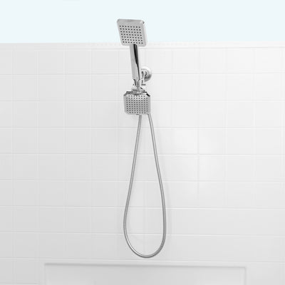 4 of 4:Home Basics Square Dual Plastic Shower Massager with Shower Head Set, Chrome 
