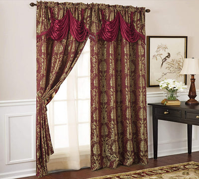 1 of 4:Gloria Damask Jacquard Rod-Pocket Window Panel, 54x84 Inches 