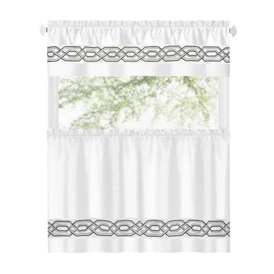 8 of 40:Paige Embroidered Kitchen Curtain and Valance Set, Tiers 55x36, Valance 55x13 Inches 