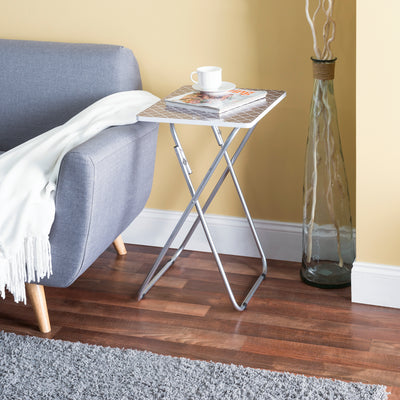 6 of 7:Table pliante polyvalente Home Basics, gris treillis, 38 x 48 x 64 cm 