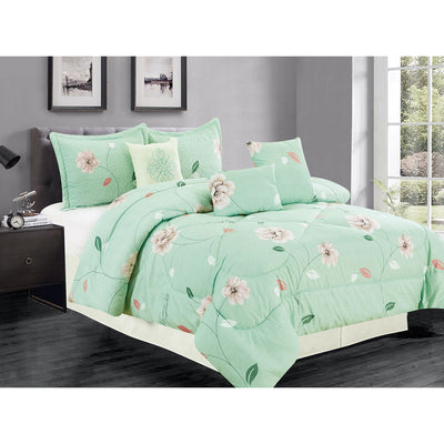 1 of 2:Premius Claire 7 Piece Oversized Comforter Set, Mint 