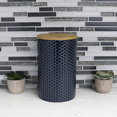 4 of 4:Grand pot en céramique nid d'abeille Home Basics, bleu marine 