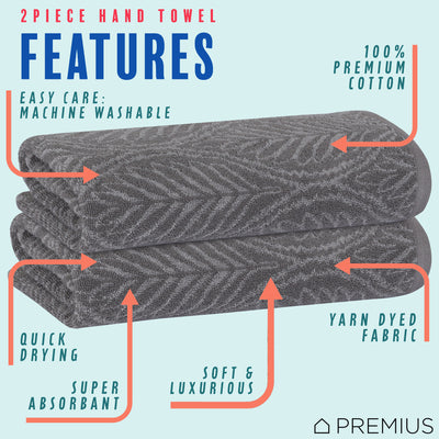 21 of 24:PREMIUS 2 Pack Leaf 100% Cotton Yarn Dyed Hand Towel, 16x28 Inches 