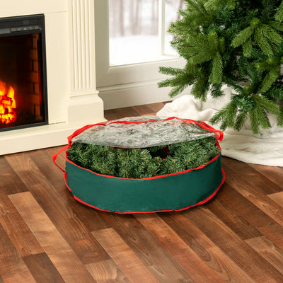 4 of 4:Home Basics Textured PVC 25 Christmas Wreath Bag, Green 