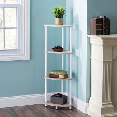 2 of 2:Home Basics Pine Wood 4 Tier Arc Corner Shelf, Natural 