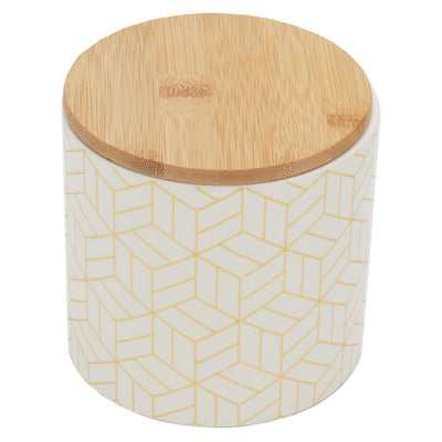 1 of 4:Home Basics Cubix - Recipiente pequeño de cerámica con tapa de bambú 