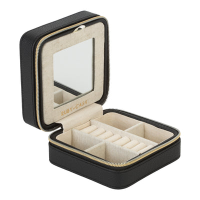 3 of 4:Ruby+Cash Mini Faux Leather Zippered Travel Jewelry Organizer Box in Black 